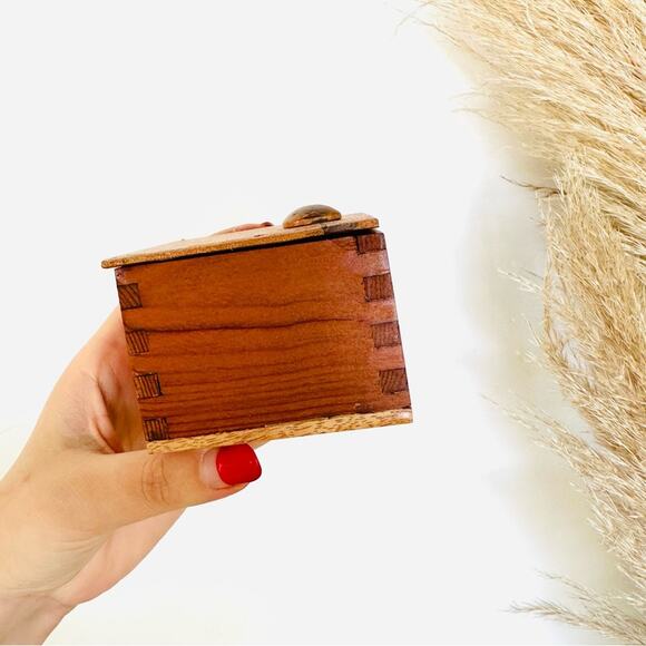 VINTAGE Handmade Light Wooden Square Storage Decorative Spice Jewelry Box Lid - Picture 2 of 10